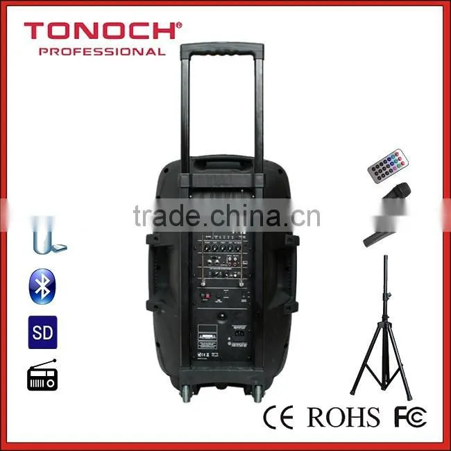 15" bettery speaker with MP3/USB/SD/BLUETOOTH/REMOTE CONTROL/TROLLEY/WHEELS
