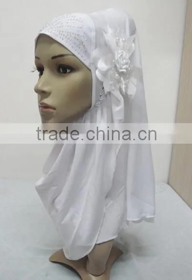 H289 latest one piece instant hijab with flower and rhinestones