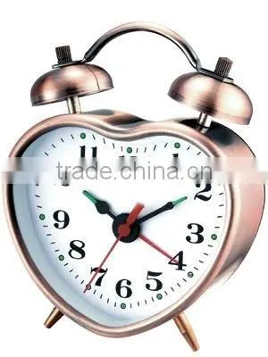 Metal mechanical heart shaped twin bell alarm clock