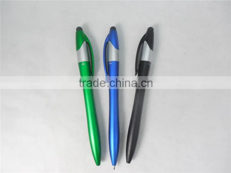 3 color in 1 plastic ballpoint pen with stylus touch tip