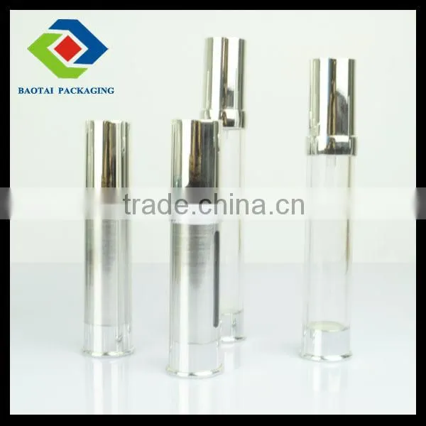Top Grade 15ml Shiny Sliver Empty Cosmetic Airless Pump Bottle Spray Head