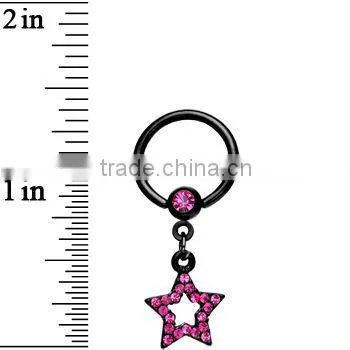 Black Pink Gem Star Dangle Captive Ring Body Jewelry nipple rings