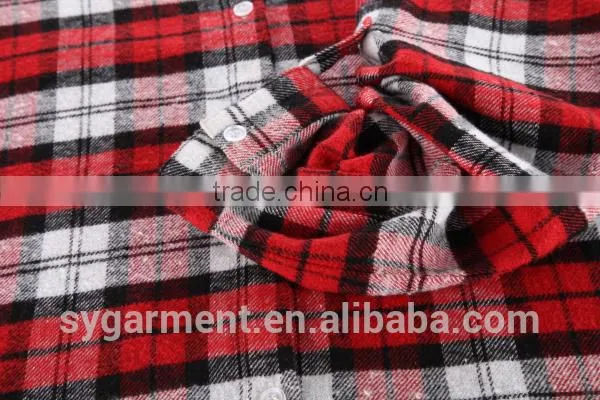 Women fashion long sleeve red plaid shirt