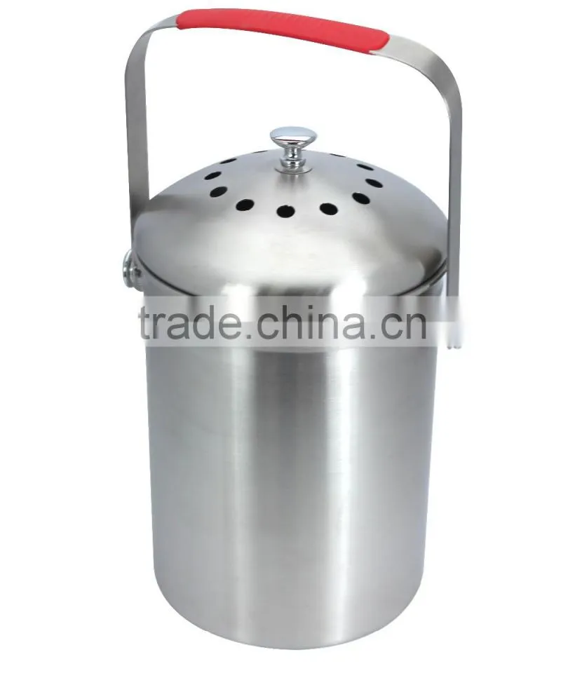 1.0 Gallon Stainless steel kitchen compost pail with Charcoal Filter
