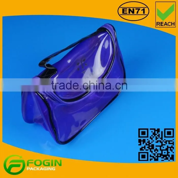 purple color ziplock cosmetic clear pvc bag