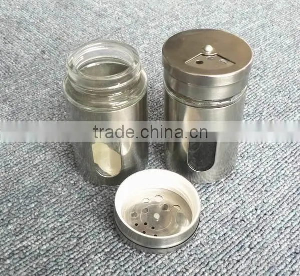 color metal coat decorative glass spice jar glass spice shaker bottles
