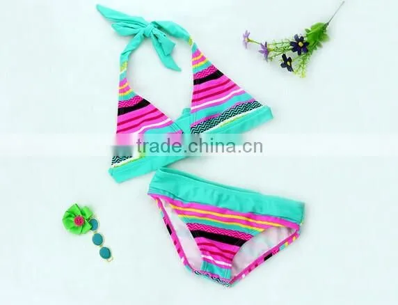 Slim Colorful Strings Print infants kids girls bikini swimsuit Bathing swimwear