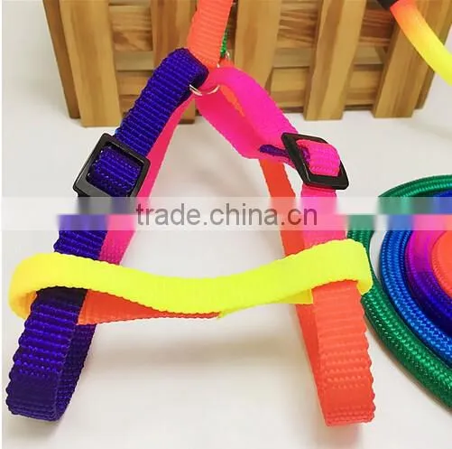 Pet Dog Cat Rainbow Colorful Nylon Collar Leash Puppy lead Collar Bell Ring