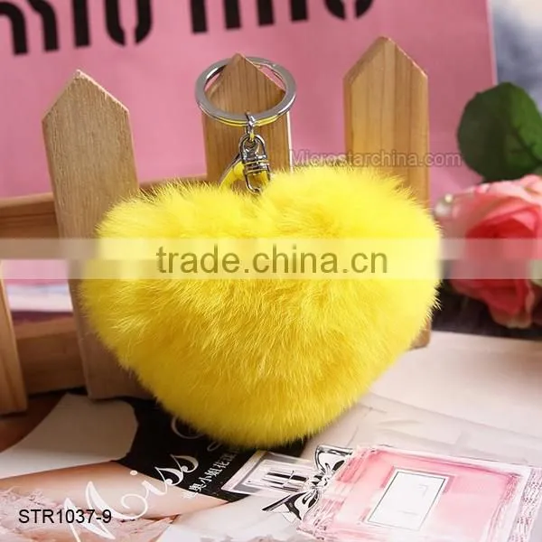 10cm Rabbit Fur Heart Shape Ball PomPom Cell Phone Car Fur Key Chain
