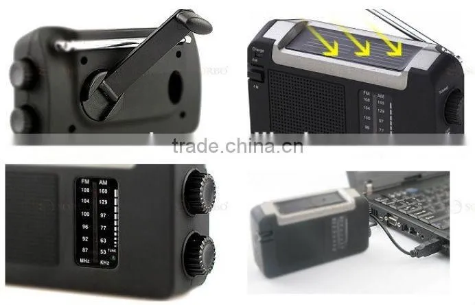 2016 Trending Products Portable Panel AM FM Radio with Alarm Clock/ Mobile Solar Hand Crank Generator Charger