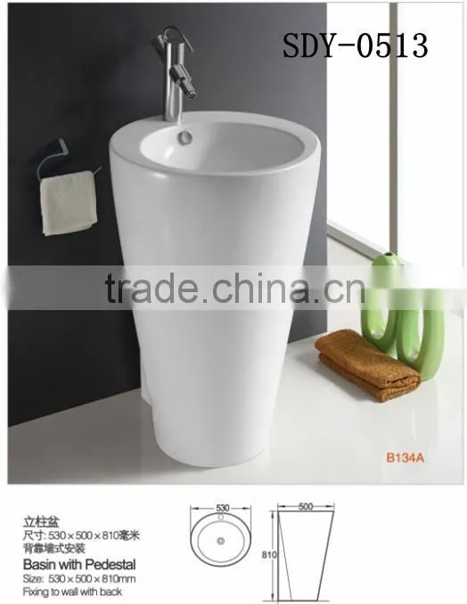 2015 new design big pedestal basin bathroom hand wash sink ceramic stand column basin