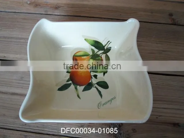 Orange Decal Ceramic Deep Dinner Plate