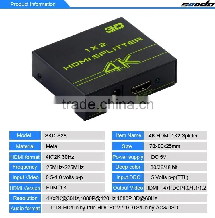high speed mini 2 port HDMI splitter Converter 1x2 support 3D 1080P