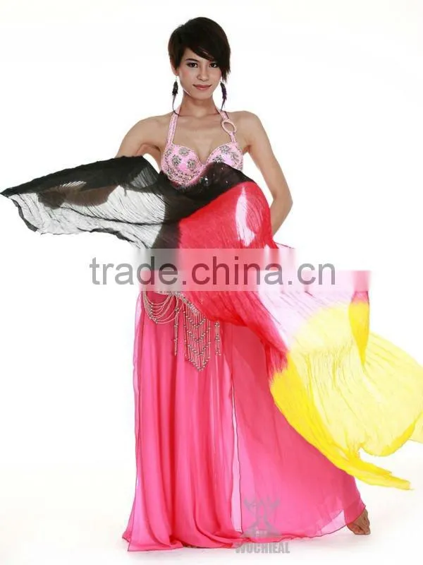 2012 wholesale green blue rose mixing color Belly Dance Silk Fans veil DJ1022