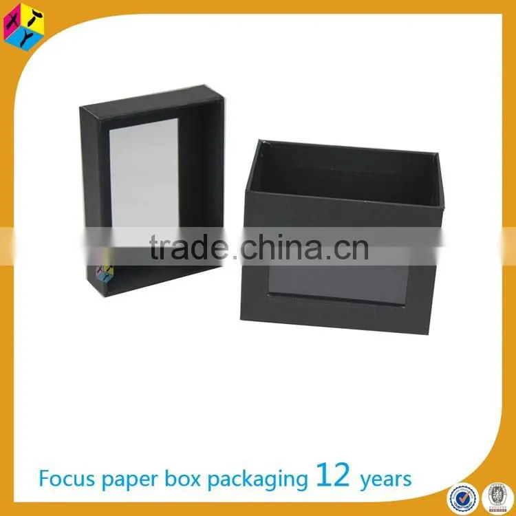 black packaging paper box with transparent cover