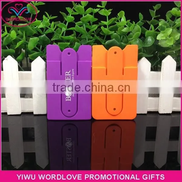 Printing Logo Custom Gift Multifunction Smart wallet 3M Sticky Silicone Mobile Card Holder with Slap Stand for advertising