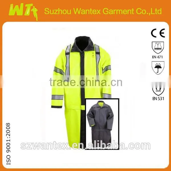 2 way 2015 alibaba wholesale reflective rain coat 100% polyester hi vis rain coat rain jacket
