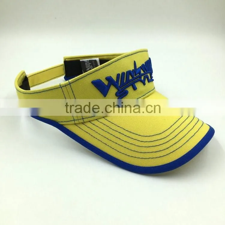Custom design 100% cotton sun hats sports visor with 3D embroidery
