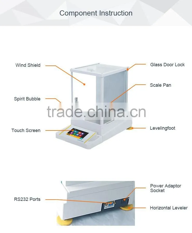 220g 0.0001 Trade Assurance Internal Calibration Touch Screen Analytic Balance