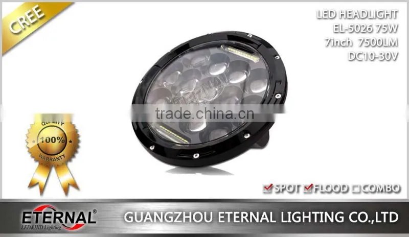 7" led headlight 75W car automotive off-road wrangler rubicon motorcycle auto led headlight dual sealed beam