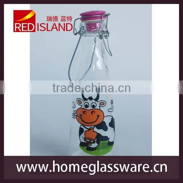 sealed glass milk bottle with the ceramic lid and wire clip