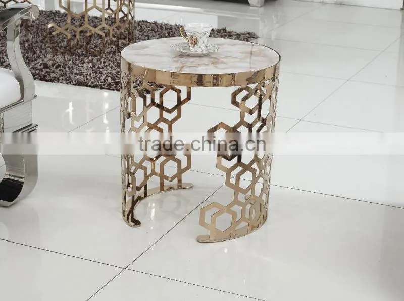 D403 Unique End Table Round Rose Gold Sofa Table
