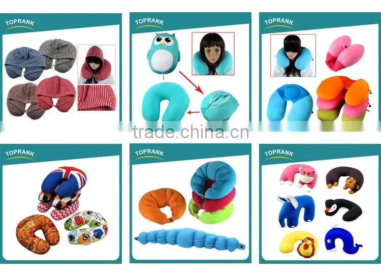 Toprank Custom Elastic Fabric Printed Animal Travel Hoodie Neck Pillow U Shape Microbead Travel Neck Pillow With Hoodie