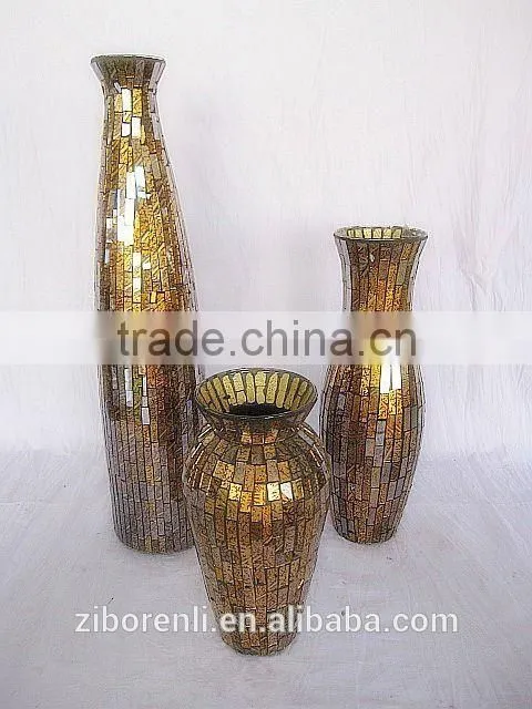 Beautiful Ornament Antique Fancy Crackle Mosaic Chic Silver Long Glass Vase