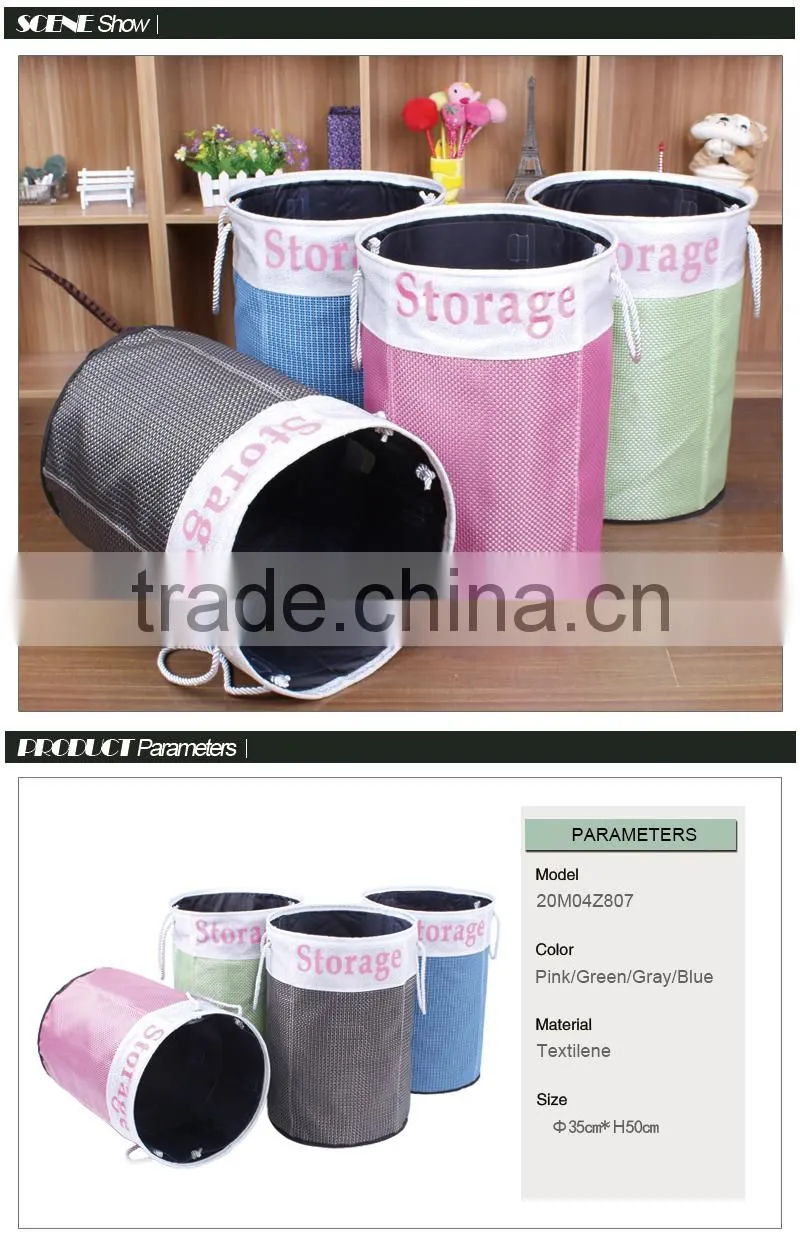Foldable and collapsible laundry basket with strong rope handles with English printing