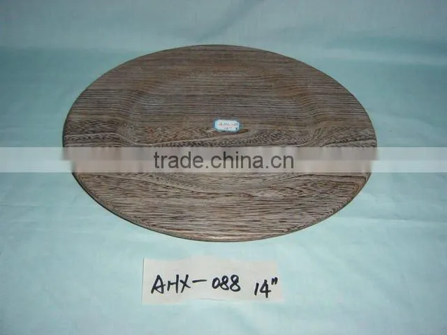 antique round decorative wooden dinner plate