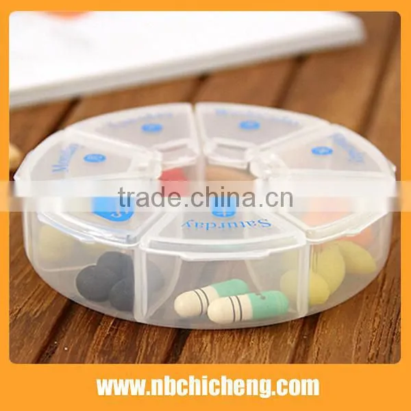Hot selling 7 days/One week Round Plastic Pill Box