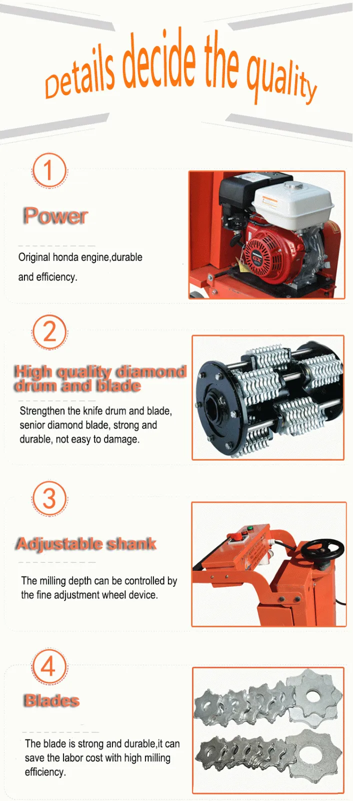 Superior quality gasoline concrete milling machine