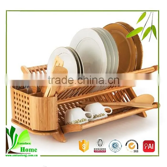 China wholesale custom bamboo adjustable dish rack
