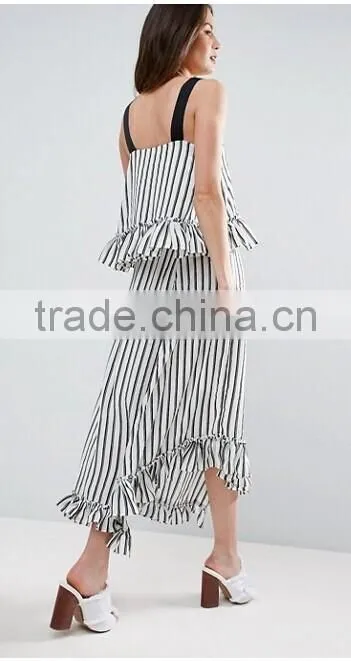 Fashion Stripe set crop top and panty style ith Ruffle