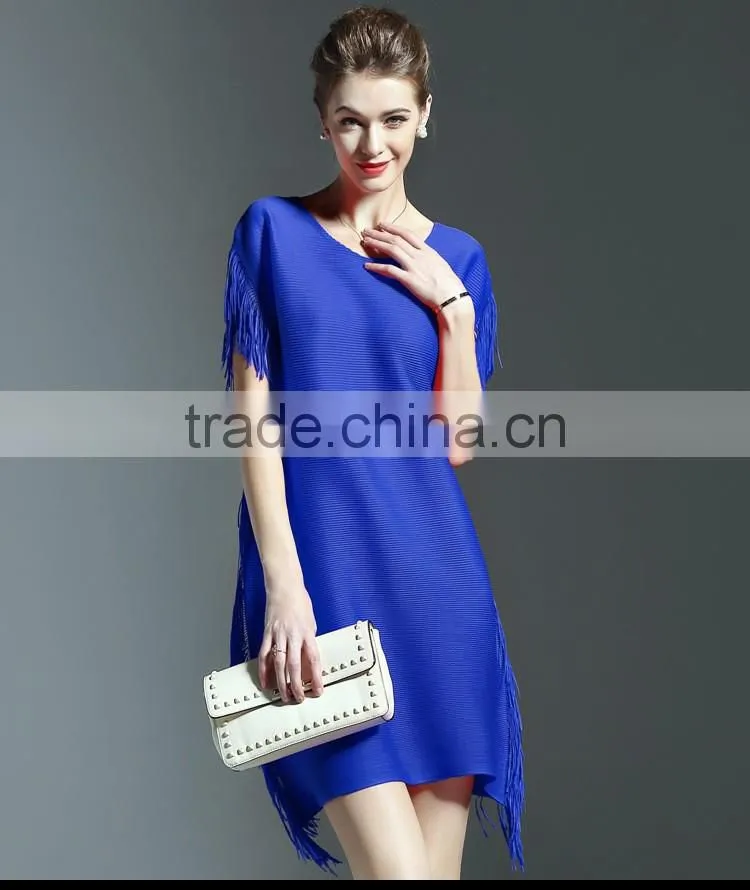 Ladies batwing design pleat tassel fringe fashion dresses