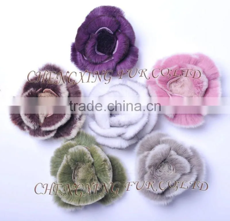 CX-A-38 Genuine Rex Rabbit Fur Hand-made Flower Brooch Pin