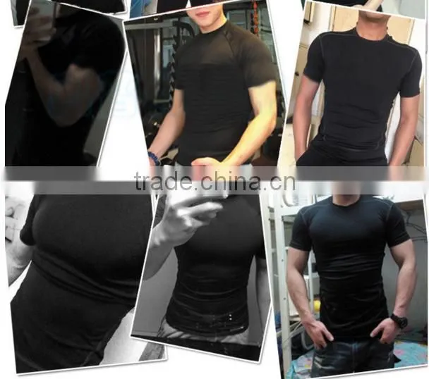 2017 New Fashion Desgin Plain Color 88%Polyester 12%Spandex Breathable Stretch Tank top T-shirt Sport Men T shirt
