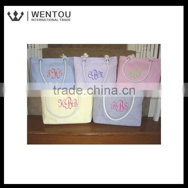 Personalized Custom Monogrammed Cotton Seersucker Tote Bag