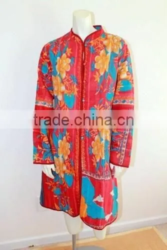 Long, Hand Quilted, Kantha Jacket, Coat -Fully Reversible