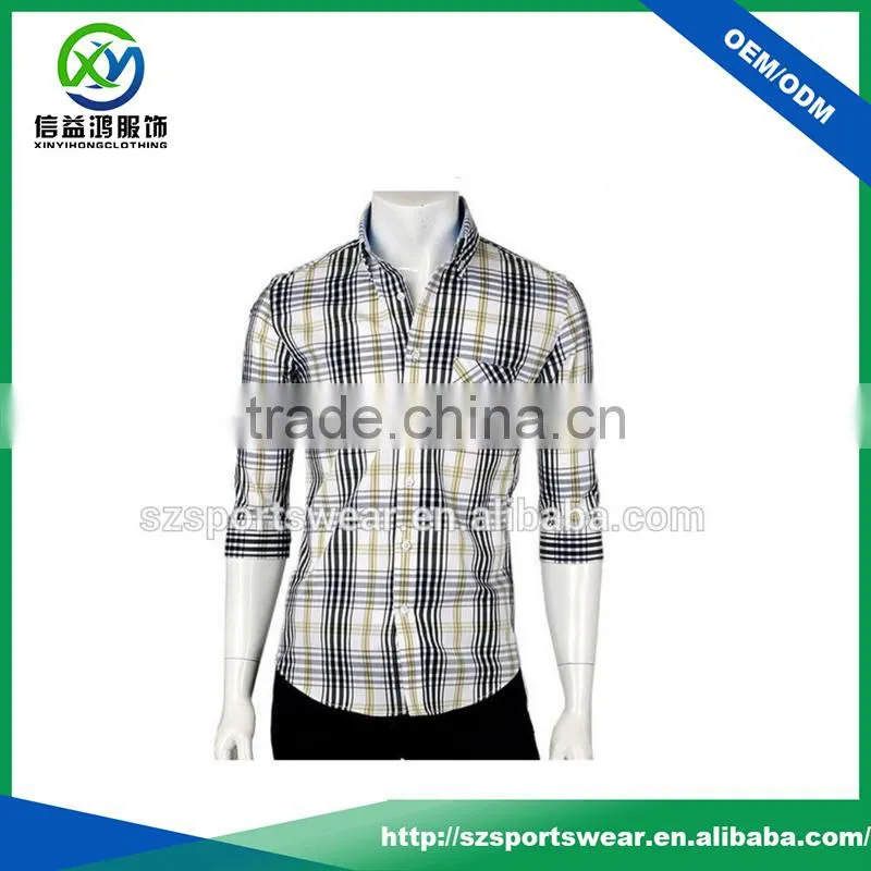 Classical Checked Cotton Casual Elbow-Length Sleeve Shirts For Men