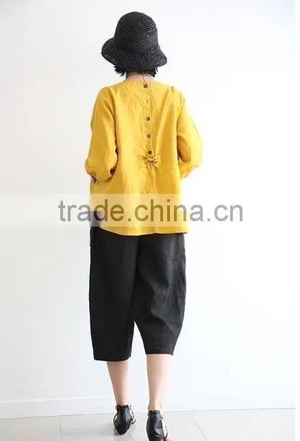 women linen blouse tops linen fabric clothing apparel factory wholesale