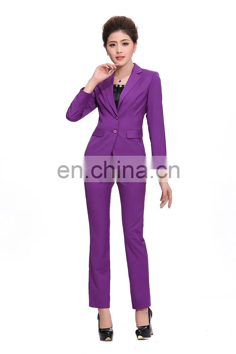 Kangyi Lapel Collar Purple Pant Suit Workwear Long Sleeve Business Office Lady Coat Pant Suit