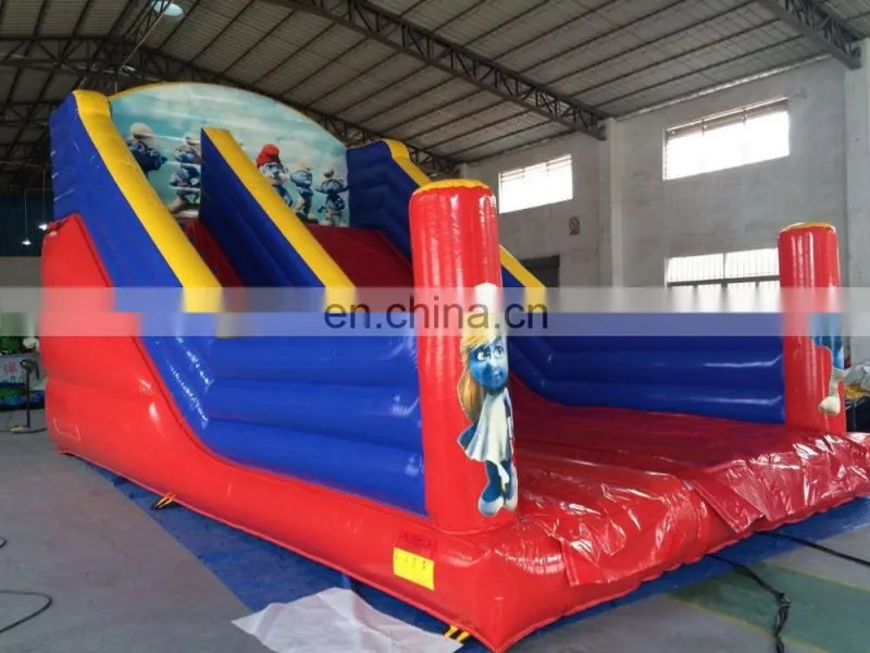 inflatable smurfs dry slide on promotion and available 8x5x7m