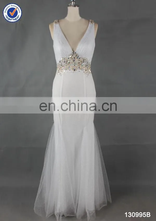 factory directly supply sexy V neck mermaid long white prom dress