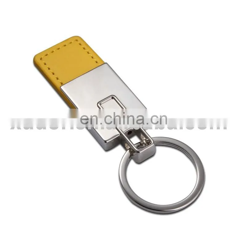 High Quality Promotional Zinc Alloy Laser Logo yellow Leather Metal Car Keychain
