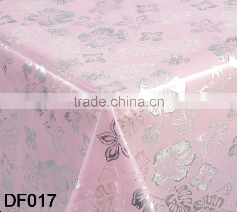 purple clear pvc with flower Iron silver transparent table cloth durable and eco
