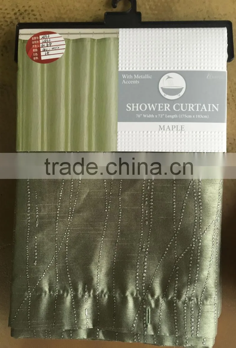 FAUX SILK WITH METALLIC ACCENTS SHOWER CURTAIN WITH 12 ROLLER HOOKS
