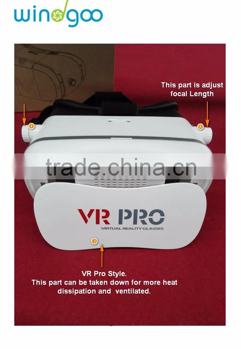 2016 Wholesale VR PRO Virtual Reality T-Shaped Straps, Comfortable Padding, Adjustable Lens with Remote