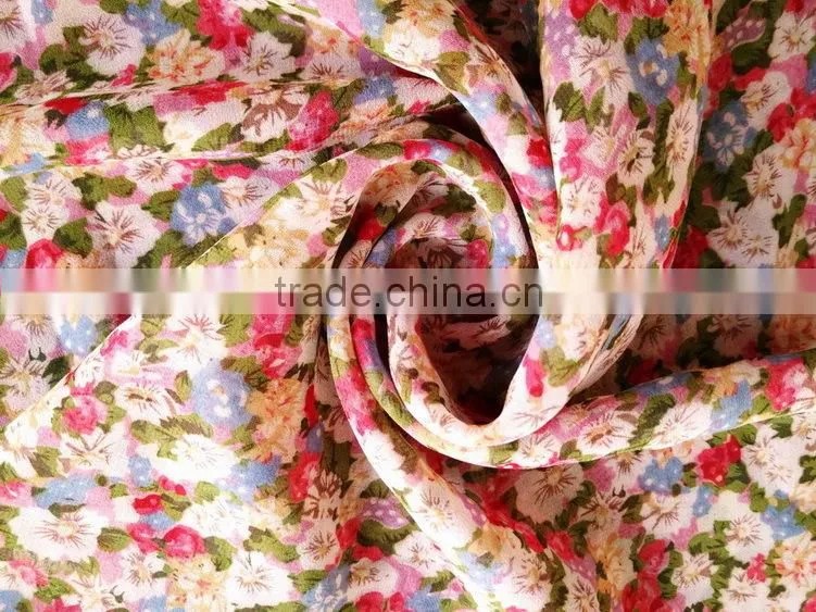 chiffon fabric print flower design for woman garment