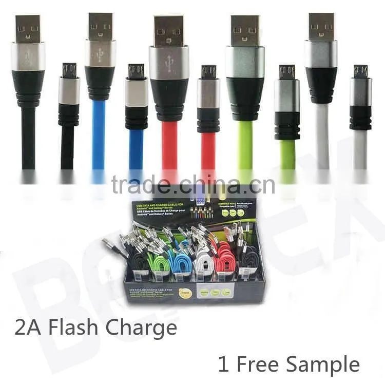 Flat 24AWG Micro USB Extension Cable with 2A Flash Charge